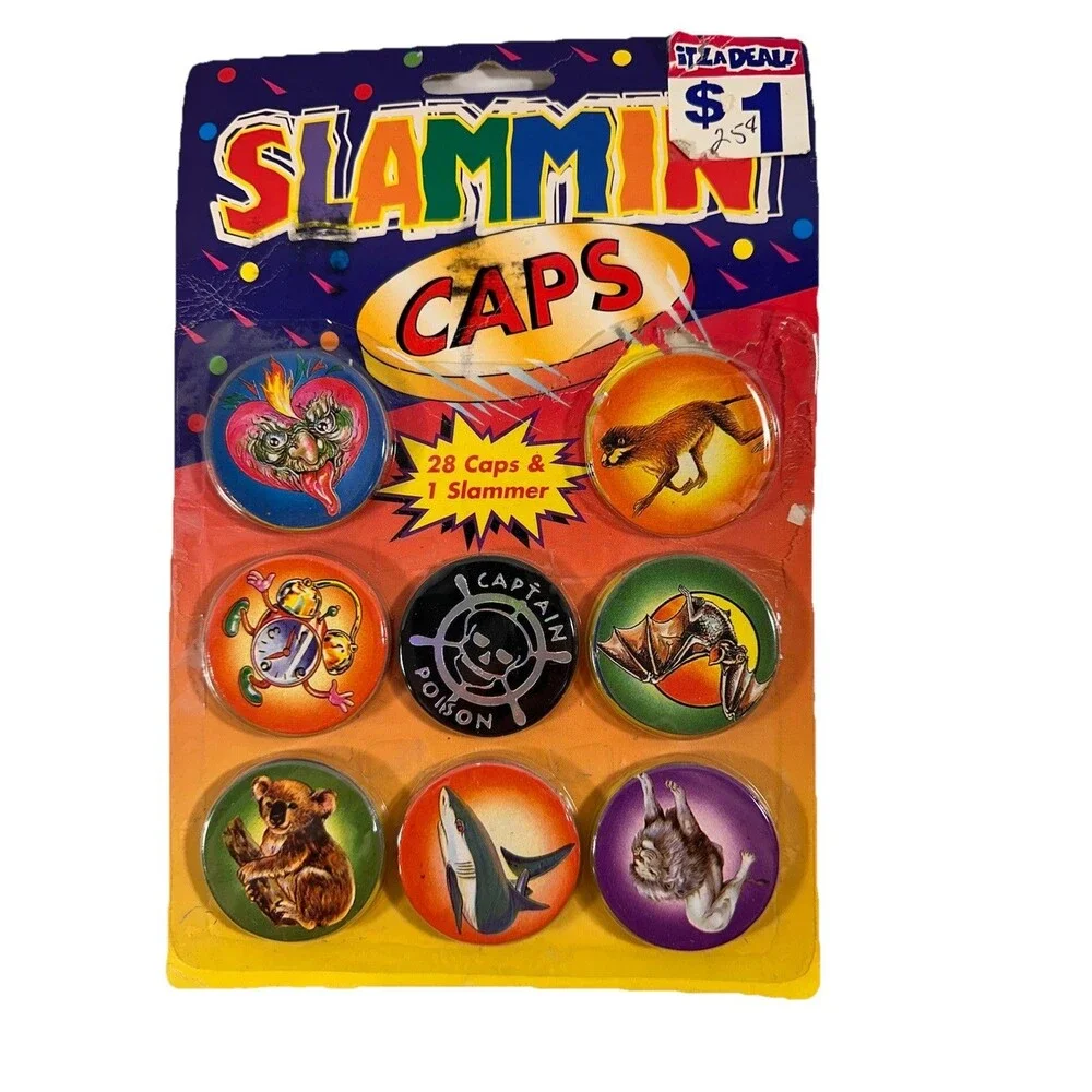 Slammin  Caps Bottle Vintage Original Packaging Sealed 25 Caps 1 Slammer Open